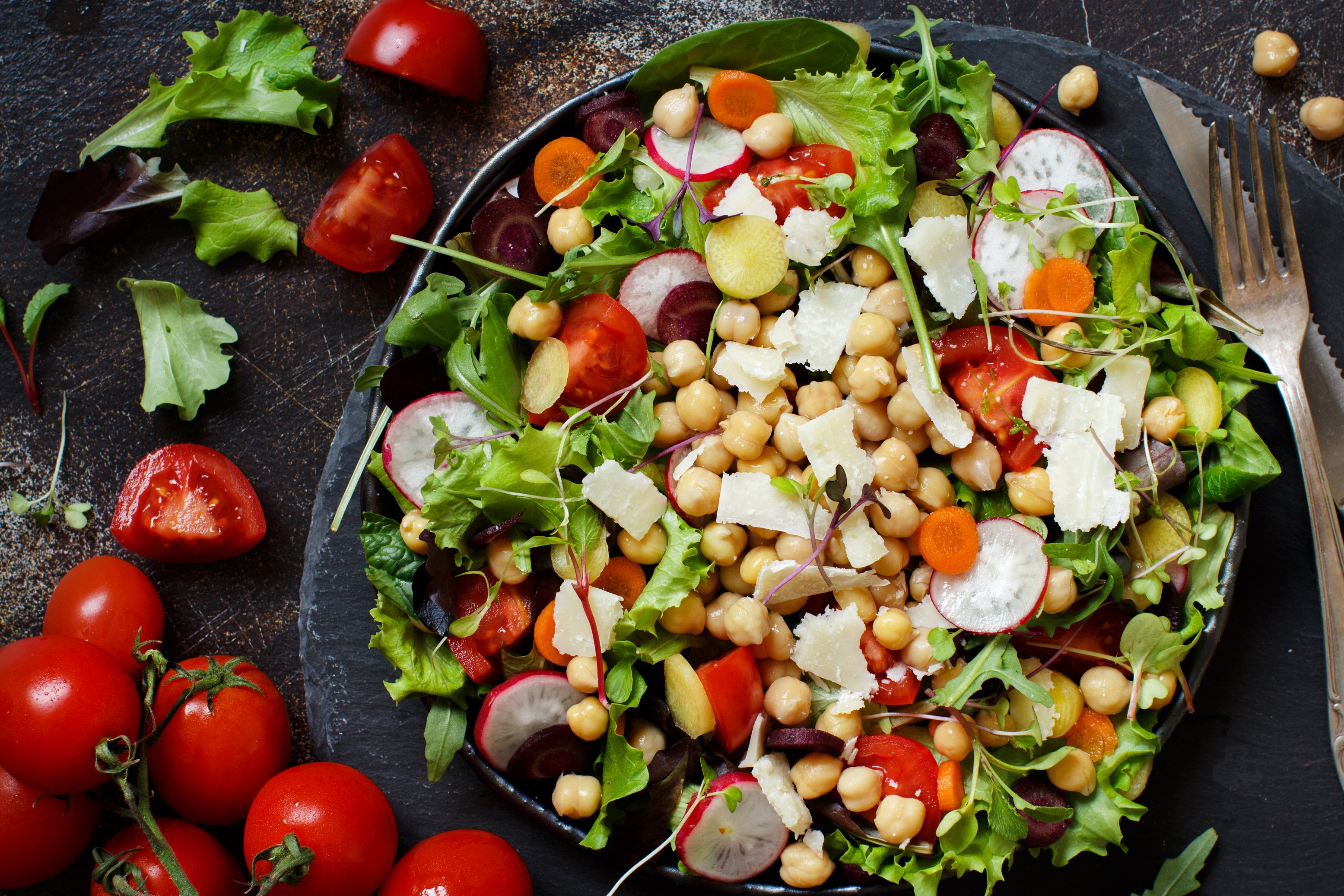 Chickpea Salad with Vegetables and Microgreens